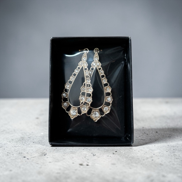Unbranded Jewelry - Gold Tone Rhinestone Teardrop Dangle Earrings Elegant Statement Jewelry